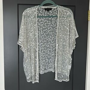 Michel Antoni sheer/silver sequinned evening shawl/cover up, XL